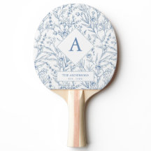 Pagaie de ping à pong de Monogramme Floral Bleu