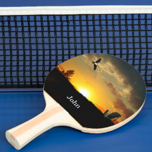 Raquette De Ping Pong Pagaie de ping de la prairie grasse du coucher du 