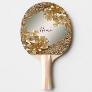 Raquette De Ping Pong Pagaie de ping-pong Florale Ornée Or Moderne