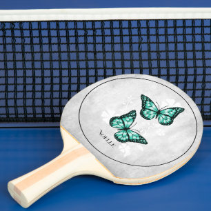 Raquette De Ping Pong Pagaie turquoise papillon floral