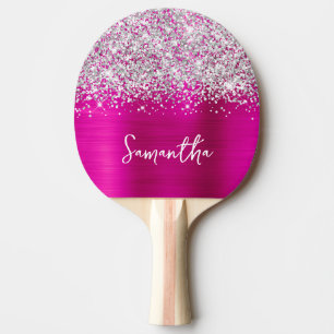 Raquette De Ping Pong Pailleté Argent Rose Chaud Nom Glamour