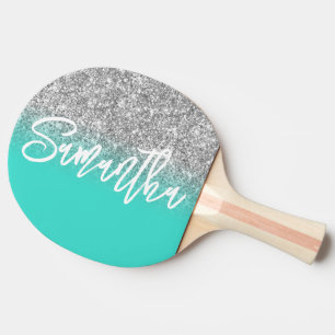 Raquette De Ping Pong Paillettes Argent Luxe Turquoise Ombre Personnalis