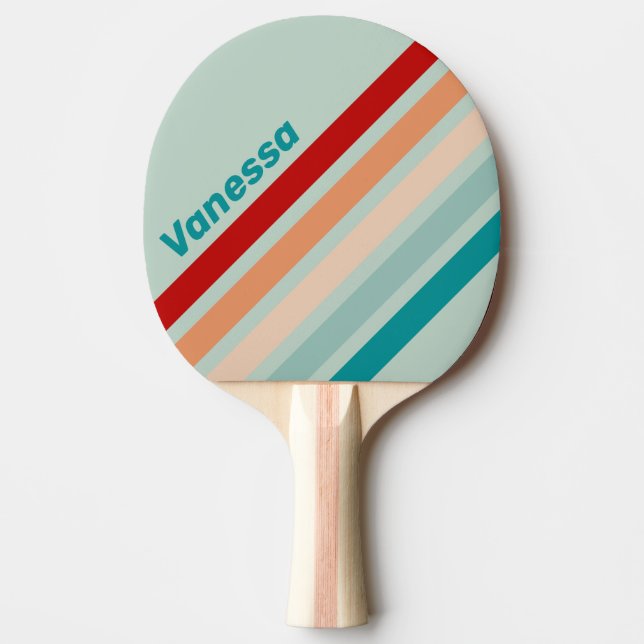 Raquette De Ping Pong Pale Seaglass Angled Striping with Name (Devant)