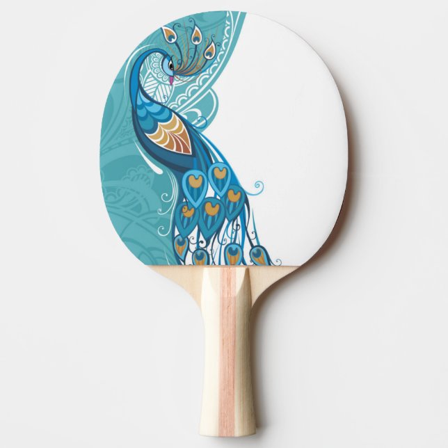 Raquette De Ping Pong Paon sur l'illustration turquoise (Devant)