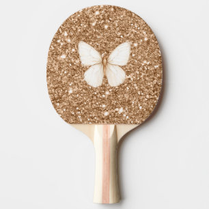 Raquette De Ping Pong Papillon Blanc Pailleté Faux Or