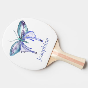 Raquette De Ping Pong Papillon pourpre bleuâtre personnalisé d'aquarelle