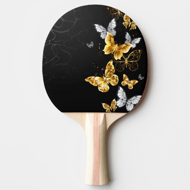Raquette De Ping Pong Papillons blancs et dorés (Devant)