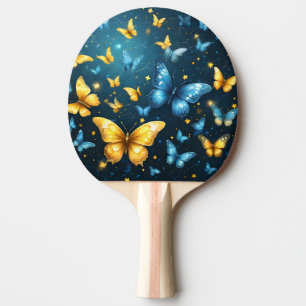Raquette De Ping Pong Papillons Bleus Et Jaunes Volant,