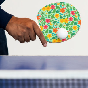 Raquette De Ping Pong Paradis tropical - Palm Feuilles & Hibiscus Motif