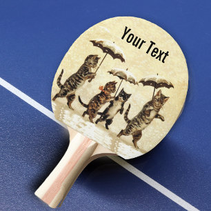 Raquette De Ping Pong Parapluies de chats rayés vintage dansant dans la