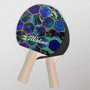 Raquette De Ping Pong Parties scintillant chic en faux girly bleu turquo