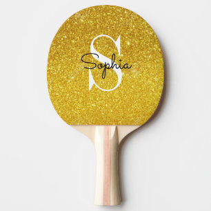 Raquette De Ping Pong Parties scintillant d'or moderne Monogramme Nom pe