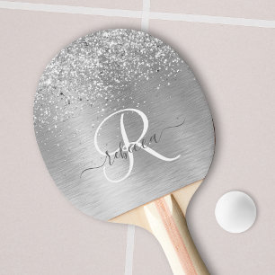 Raquette De Ping Pong Parties scintillant en métal brossé argenté Nom du