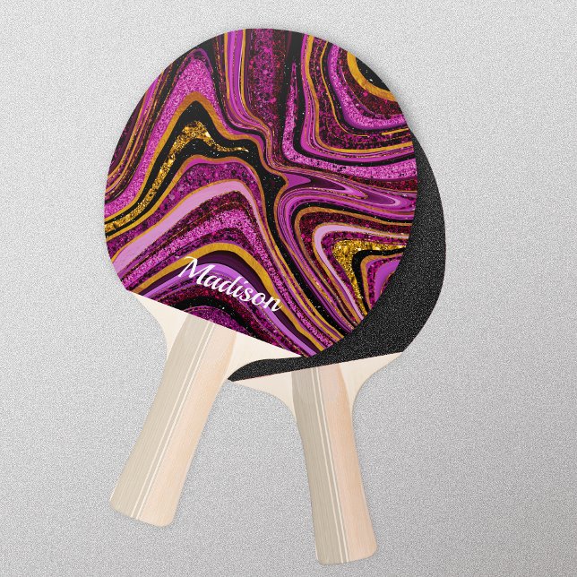 Raquette De Ping Pong Parties scintillant étincelante en marbre rose (Créateur téléchargé)