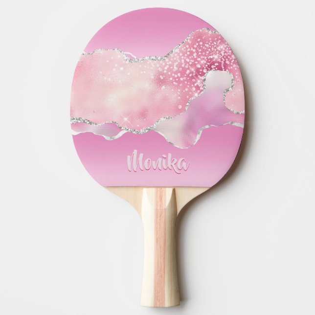 Raquette De Ping Pong Parties scintillant étincelante rose argent Agate (Devant)