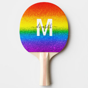 Raquette De Ping Pong Parties scintillant LGBT Pride Nom du monogramme a