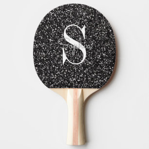 Raquette De Ping Pong Parties scintillant noire moderne Monogramme Nom p