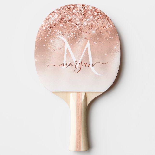 Raquette De Ping Pong Parties scintillant Peach Rose or Monogramme (Devant)