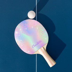 Raquette De Ping Pong Parties scintillant rose poussière arc-en-ciel vio