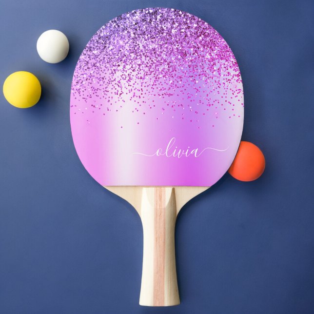 Raquette De Ping Pong Parties scintillant violet Glam Nom du monogramme  (Créateur téléchargé)