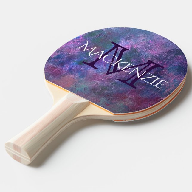 Raquette De Ping Pong Pastel Splatter | Monogramme rose violet bleu vert (Devant Angle)