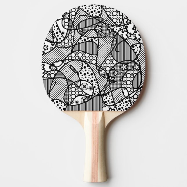 Raquette De Ping Pong Patchwork noir et blanc 04 de motif (Devant)