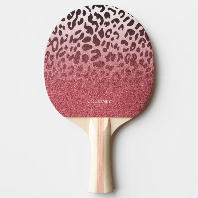 Raquette De Ping Pong Peau rose de léopard de parties scintillantes (Devant)