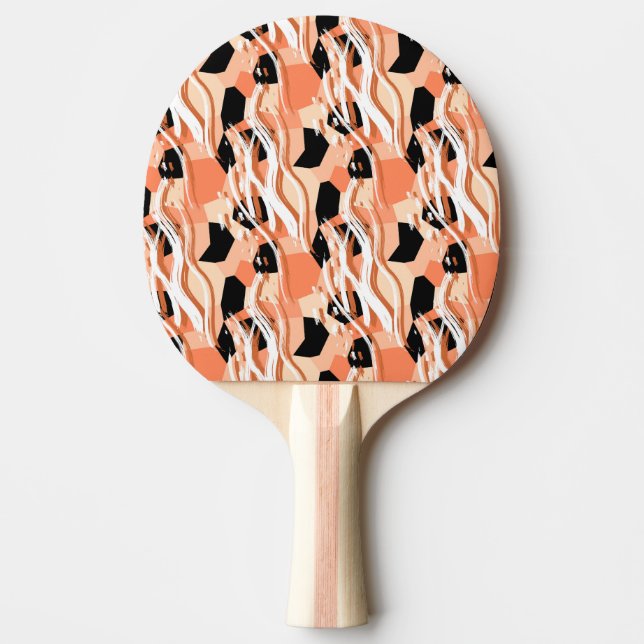 Raquette De Ping Pong Pêcher noir blanc Motif Abstrait. (Devant)
