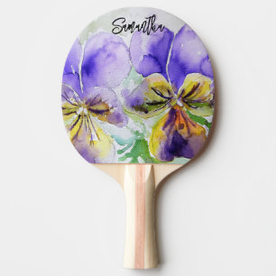 Raquette De Ping Pong Peinture aquarelle de pensées violettes