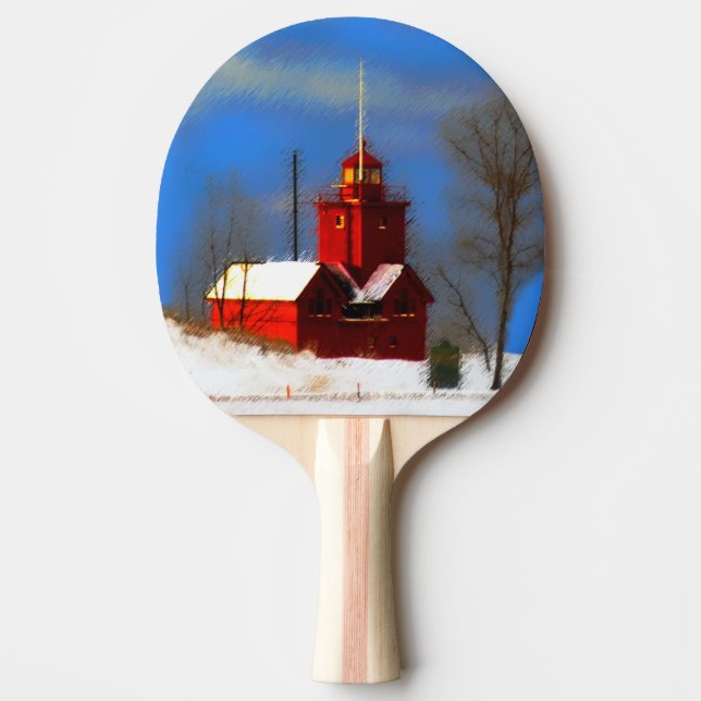 Raquette De Ping Pong Peinture de phare rouge - Art original (Devant)