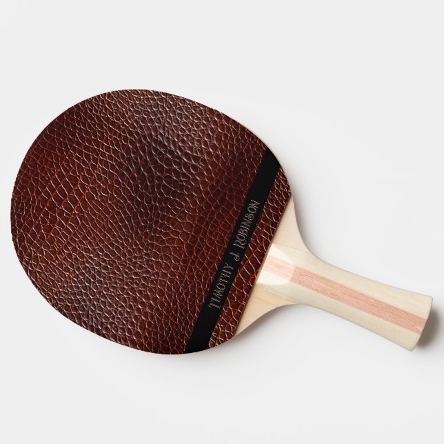 Raquette De Ping Pong Personnalisé Faux Cuir Brown Embossé (Côté)