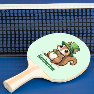 Raquette De Ping Pong Petit écureuil de jour Saint Patrick personnalisé