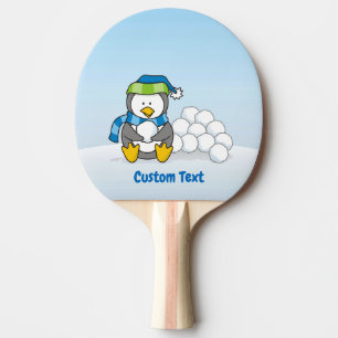 Raquette De Ping Pong Petit pingouin assis avec des boules de neige ping