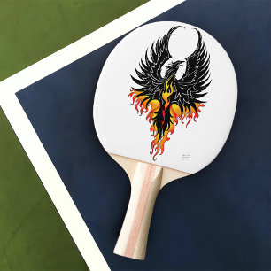 Raquette De Ping Pong Phénix Ardente Oiseau de Feu Tribal Noir Flammes