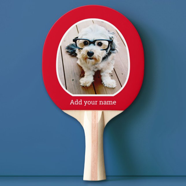 Raquette De Ping Pong Photo avec cadre simple - texte moderne rouge blan (Custom Pink Pong Paddle)