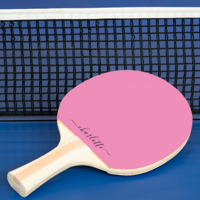 Raquette De Ping Pong Pink Modern Script Girl Monogramme Nom Ping Pong (Insitu)