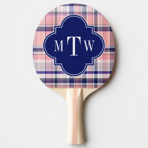 Raquette De Ping Pong Pink Navy White Preppy Madras Quatrefoil