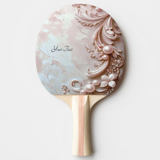 Raquette De Ping Pong Pink Ornate Pearl and Floral Ping Pong Paddle
