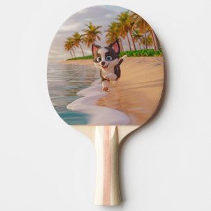 Raquette De Ping Pong plage, cocotiers, dessin de chien