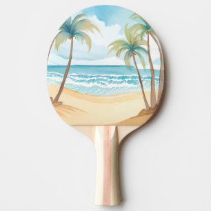 Raquette De Ping Pong Plage Hawaïenne Aquarelle Tropicale de Palmier
