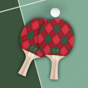 Raquette De Ping Pong Plaid de nom de monogramme fantaisie personnalisé