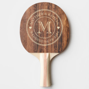 Raquette De Ping Pong Planche à découper usée Monogramme de mariage Cœur