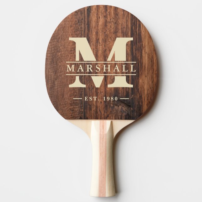 Raquette De Ping Pong Planche à Découper Usée Monogramme & Superposition (Dos)