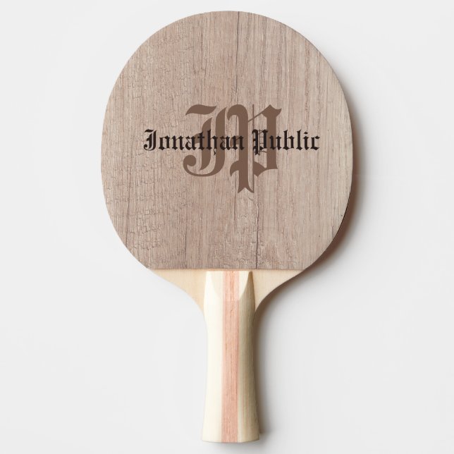 Raquette De Ping Pong Planche en bois monogramme Look Vieux Script (Devant)