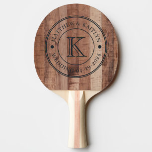 Raquette De Ping Pong Planches de Bois de Palette Monogramme de Mariage