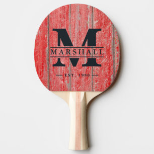 Raquette De Ping Pong Plaque de grange rouge - Superposition de monogram