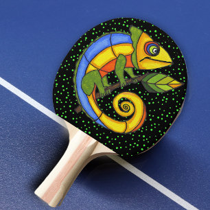 Raquette De Ping Pong Points colorés de branche de lézard amusant