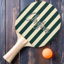 Raquette De Ping Pong Polo Striping Mi-Siècle Sage Vert Nom Peint