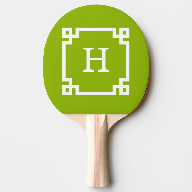 Raquette De Ping Pong Pomme Vert Blanc Clé grecque #2 Monogramme encadré (Devant)