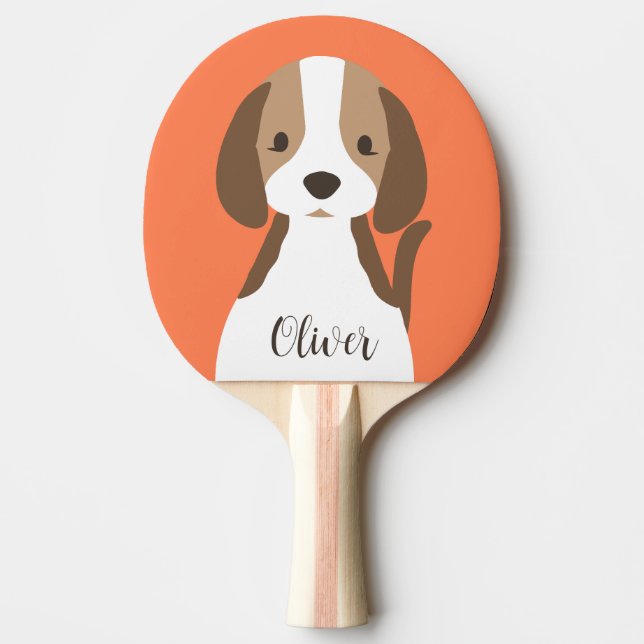 Raquette De Ping Pong Portrait de chien marron et blanc mignon (Devant)